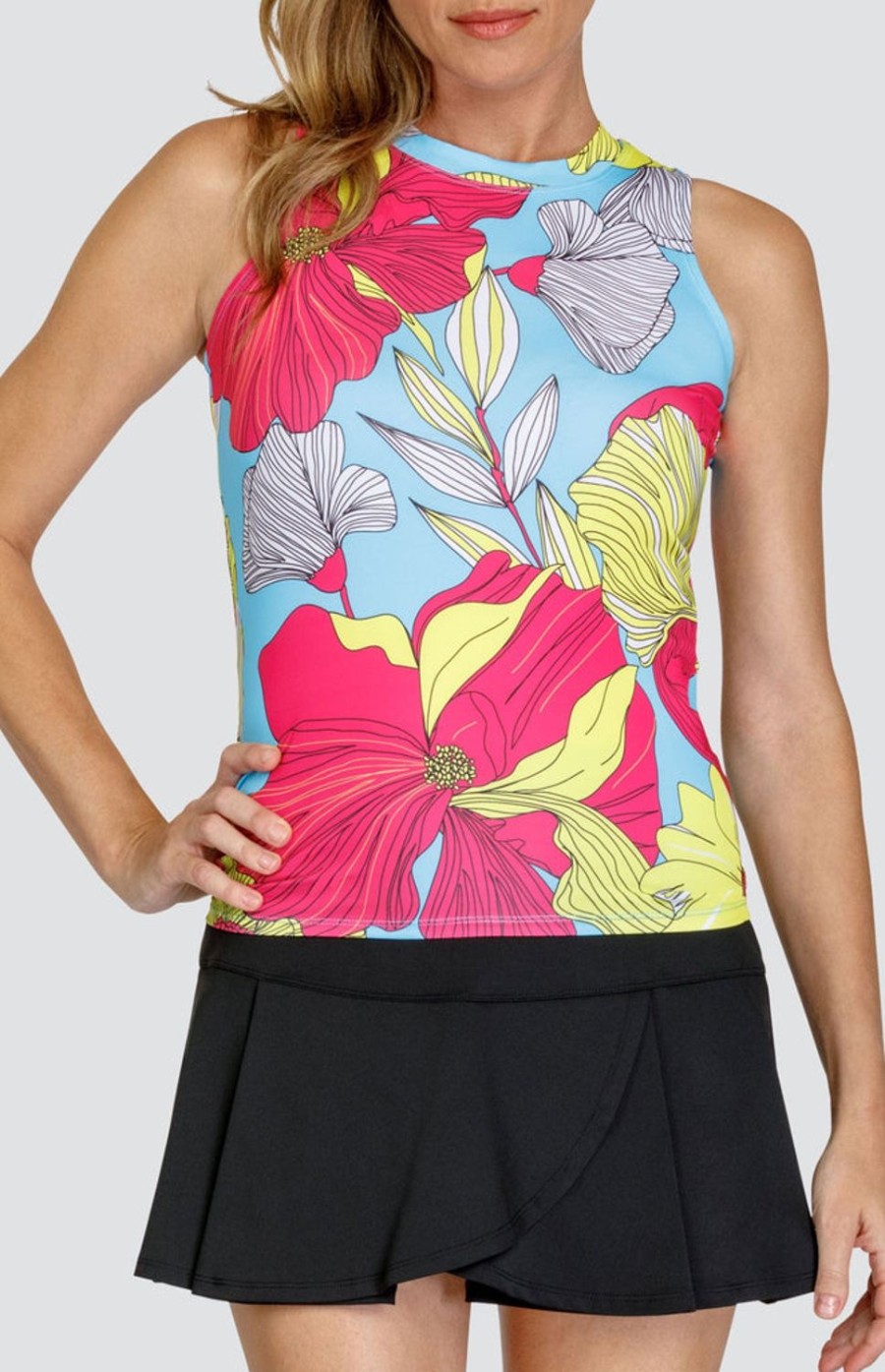 Tennis Tail Activewear Tanks | Bellamy Tank - Large Delicate Blooms - Fuchsia