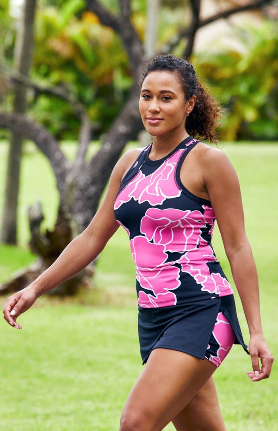 Tennis Tail Activewear Tanks | Goddess Tank - Pretty Petals Dark